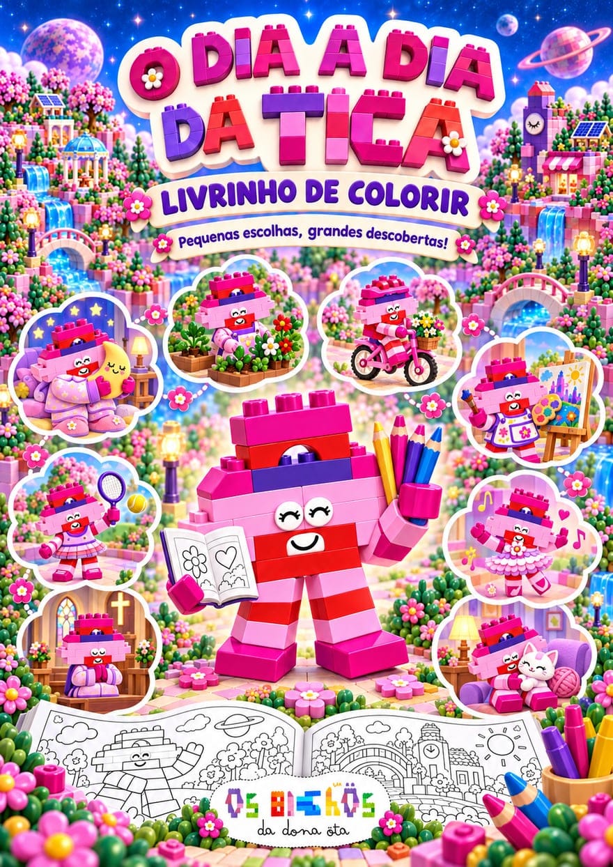 Capa do Livrinho de Colorir O Dia a Dia da Tica — Os Bichos da Dona Öta